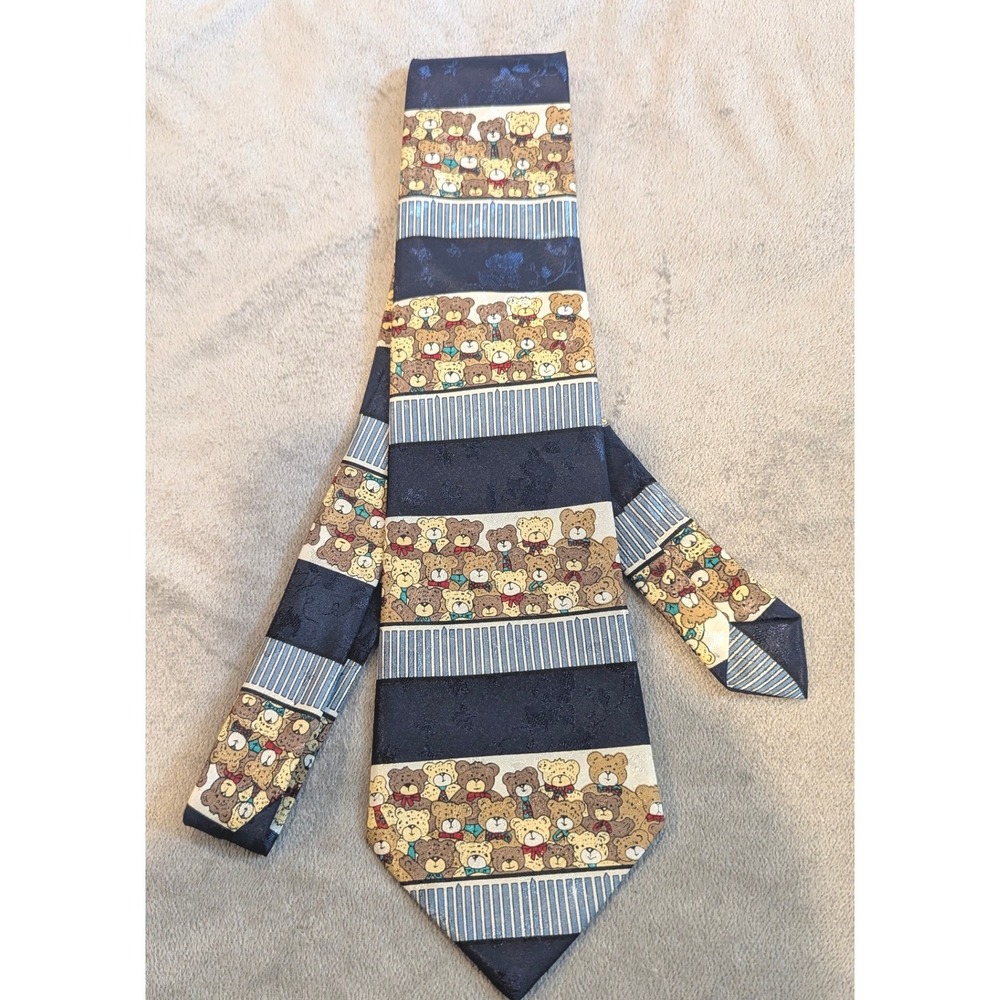 Designs by A. Rogers Teddy Bear Tie OS‎ Navy Vintage Novelty Whimsical 90d